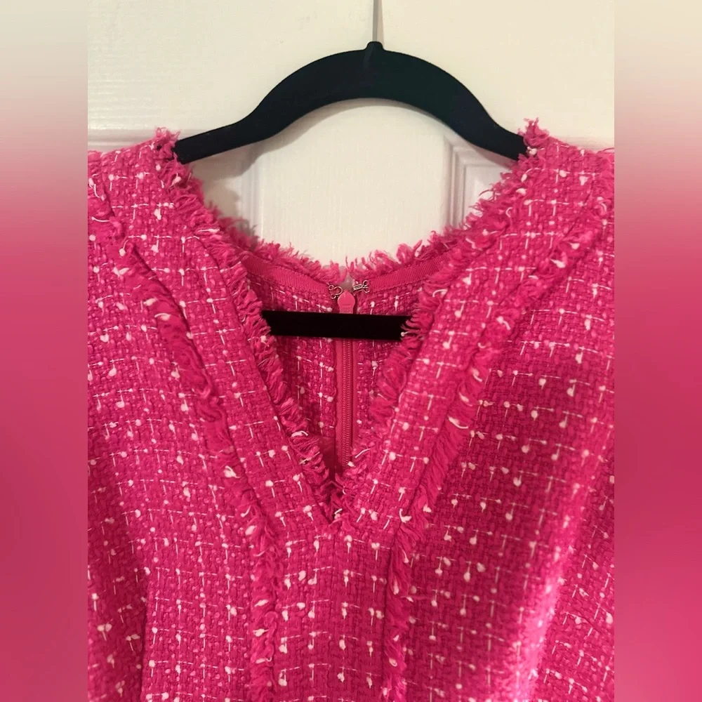 Women’s J. Crew Sleeveless Sheath Dress Tweed Fringe Pink Barbie Valentine Sz 2.